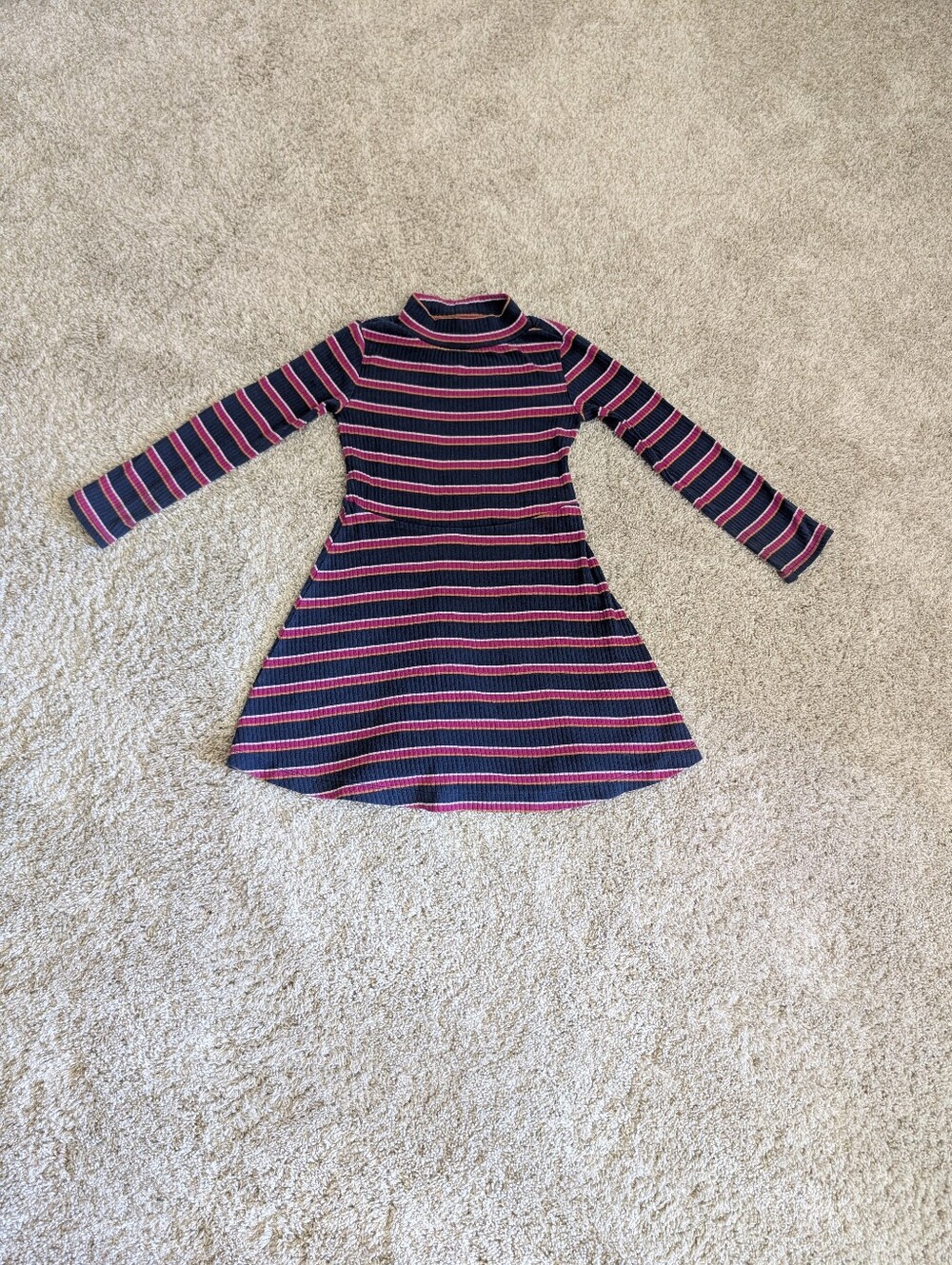 Girls Navy and Pink Striped Long-Sleeve Dress - 4T
